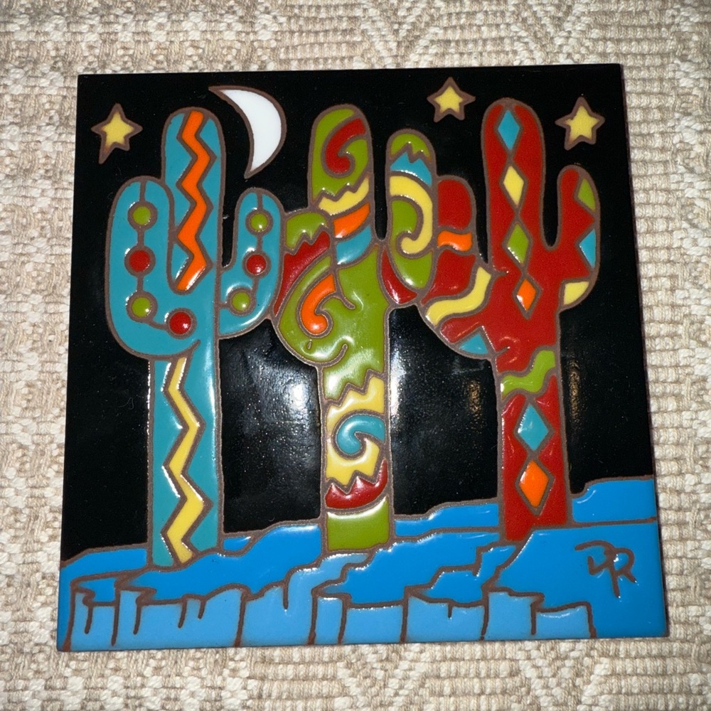 Colorful Cactus Tile Wall Art - Vibrant Southwestern Design